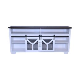 65.3 TV Stand With LED Light Strips And Iron Mesh Barn Door Y Decorative Strip White  Black Walnut Color Top Farmhouse (Option: Whiten Walnut)